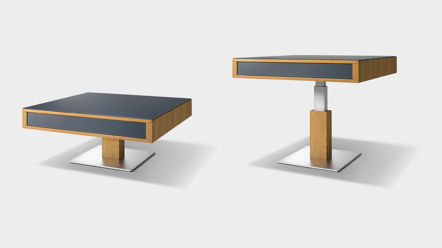 lift coffee table with coloured glass for front and board