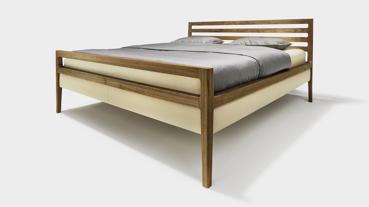 mylon bed in walnut made of solid wood mylon bed in walnut made of solid wood