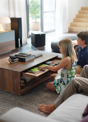 lux coffee table with drawer in walnut