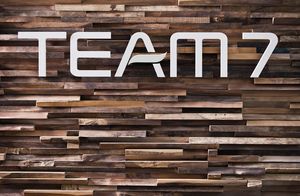 Wandverkleidung Waldkante mit TEAM 7 Logo