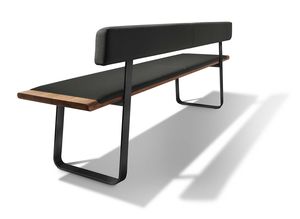 Banc nox avec patins métalliques en noyer et en cuir