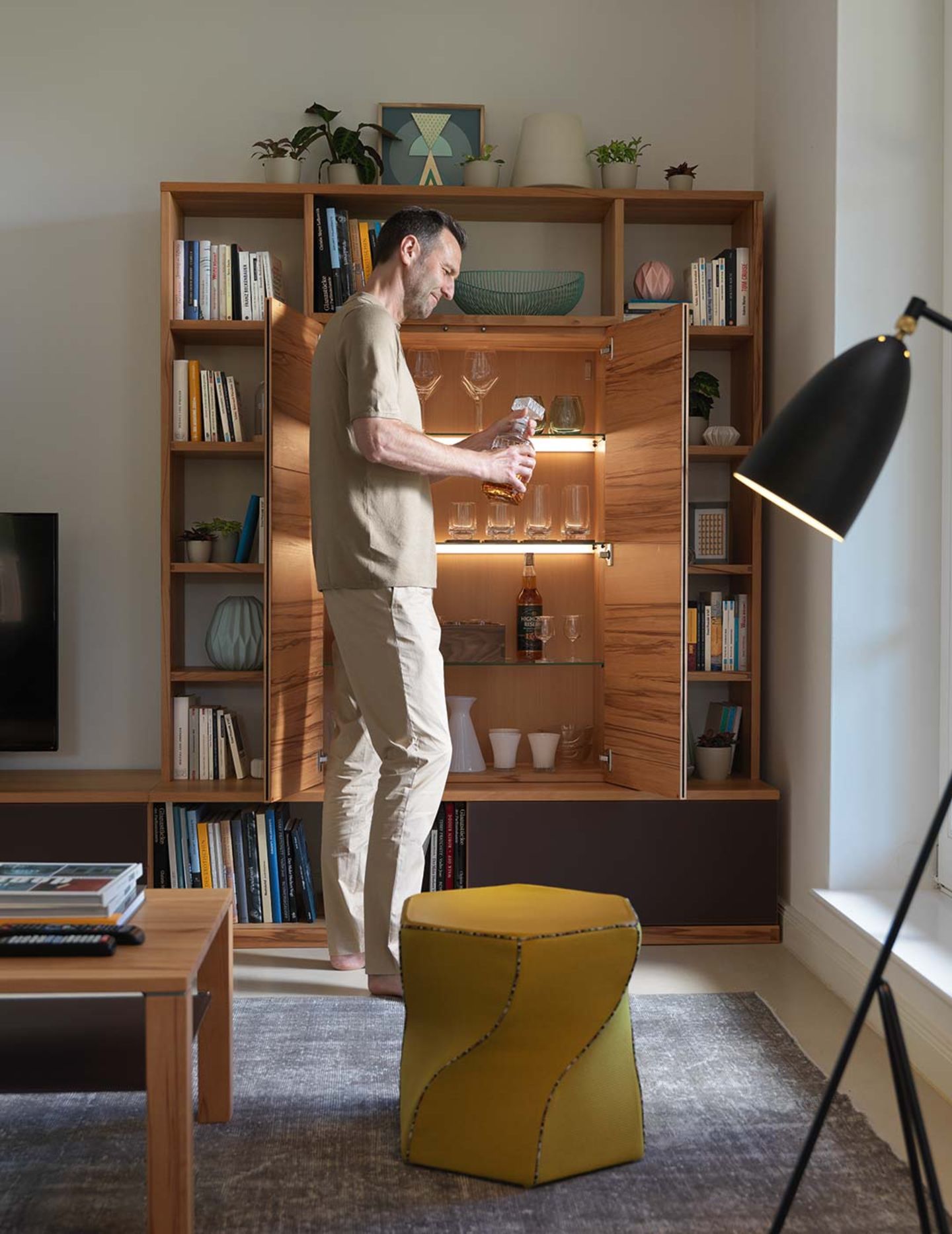 cubus wall unit made of real wood with integrated shelf