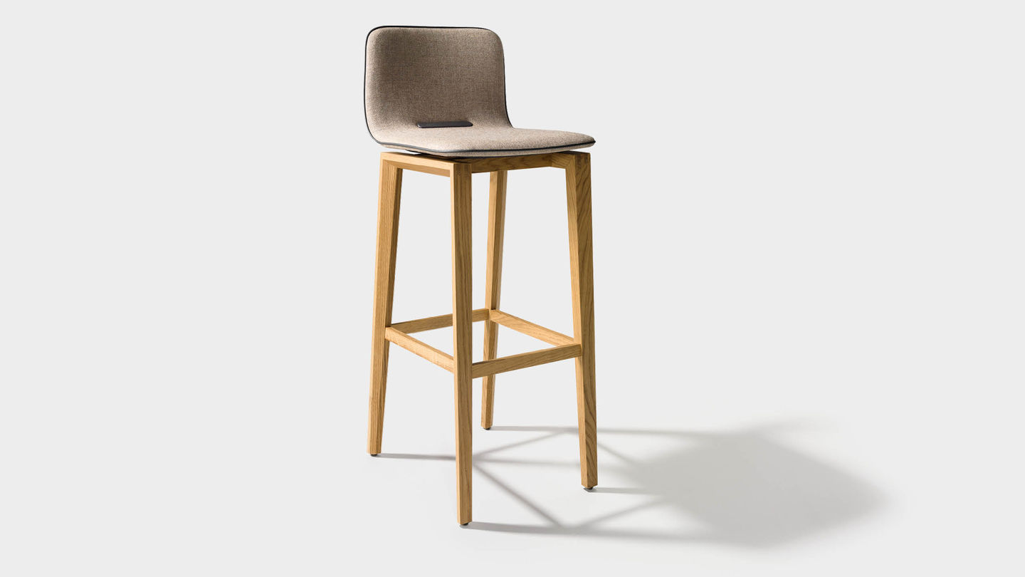 ark bar stool in fabric with wooden legs in oak ark bar stool in fabric with wooden legs in oak